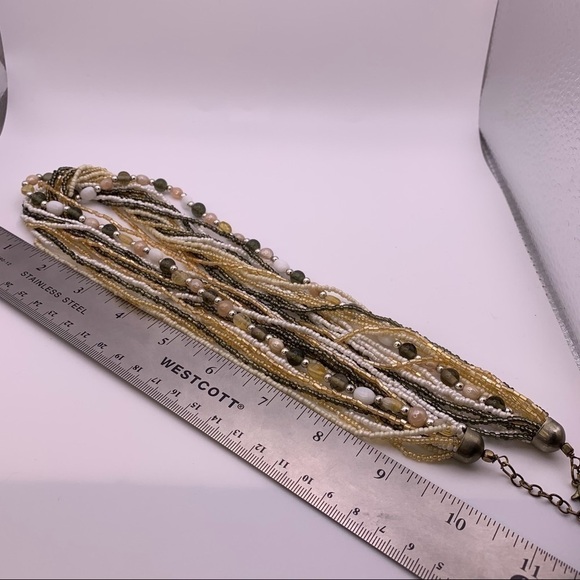 White and Beige Multi Strand Long Necklace - Picture 6 of 7
